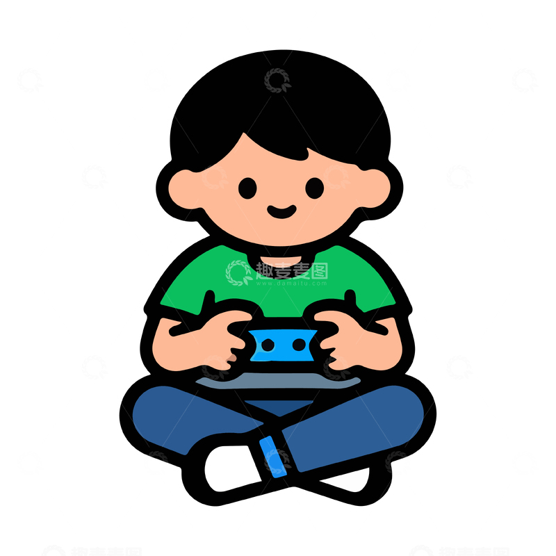 源文件下载【趣麦麦图】卡通男孩玩游戏简笔画