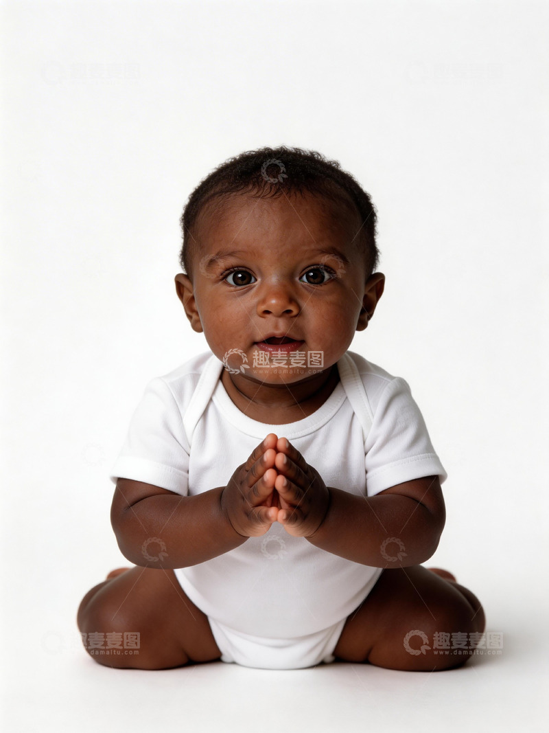 高清大图下载【趣麦麦图】婴儿白色T恤坐姿写真