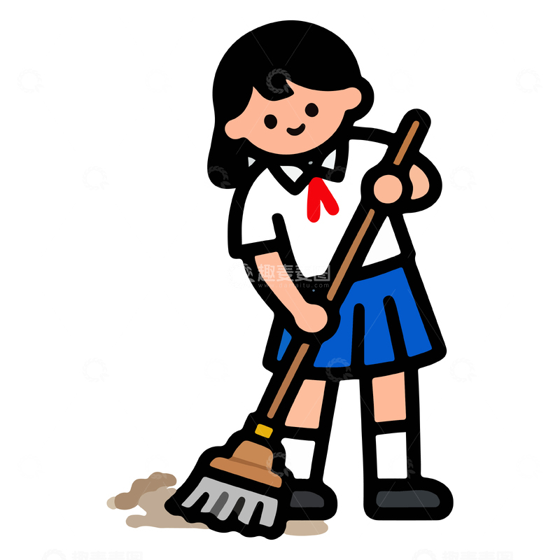 源文件下载【趣麦麦图】卡通学生扫地插画