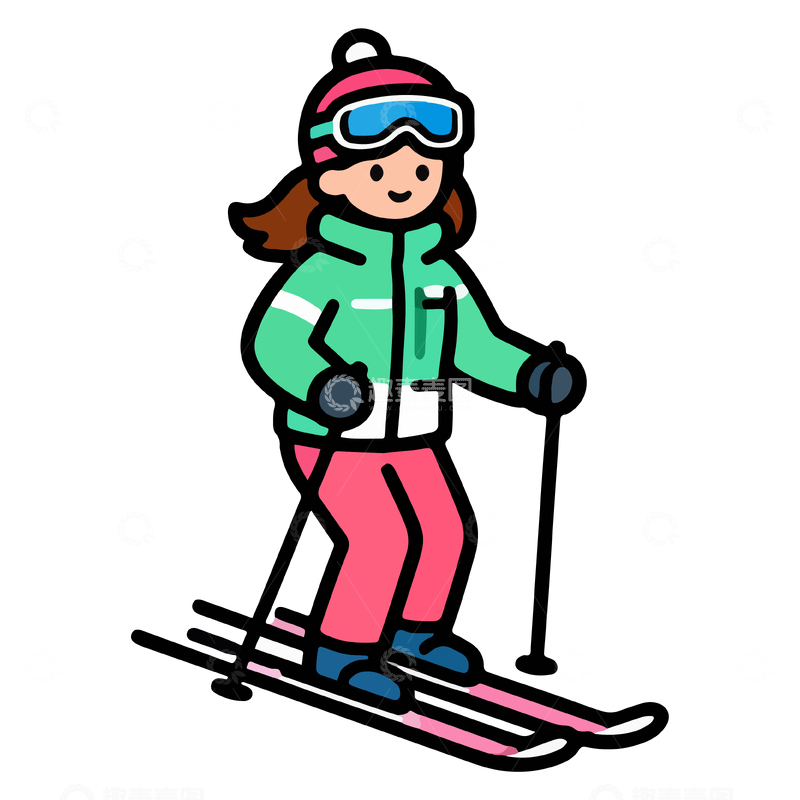 源文件下载【趣麦麦图】卡通滑雪女孩插画