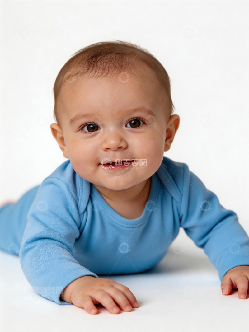 高清大图下载【趣麦麦图】婴儿蓝天衣爬姿写真