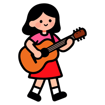 卡通女孩弹吉他素材