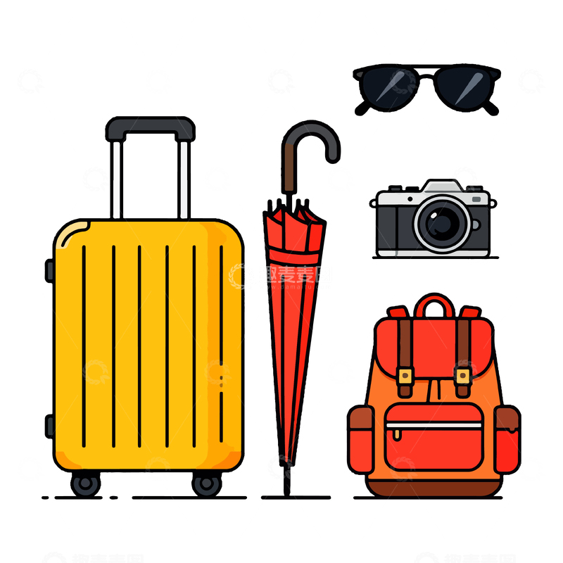源文件下载【趣麦麦图】卡通旅行物品矢量图