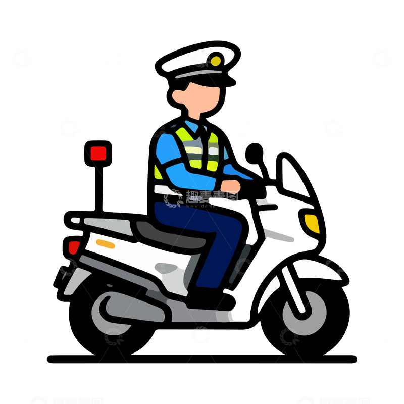源文件下载【趣麦麦图】卡通警察骑摩托车插画