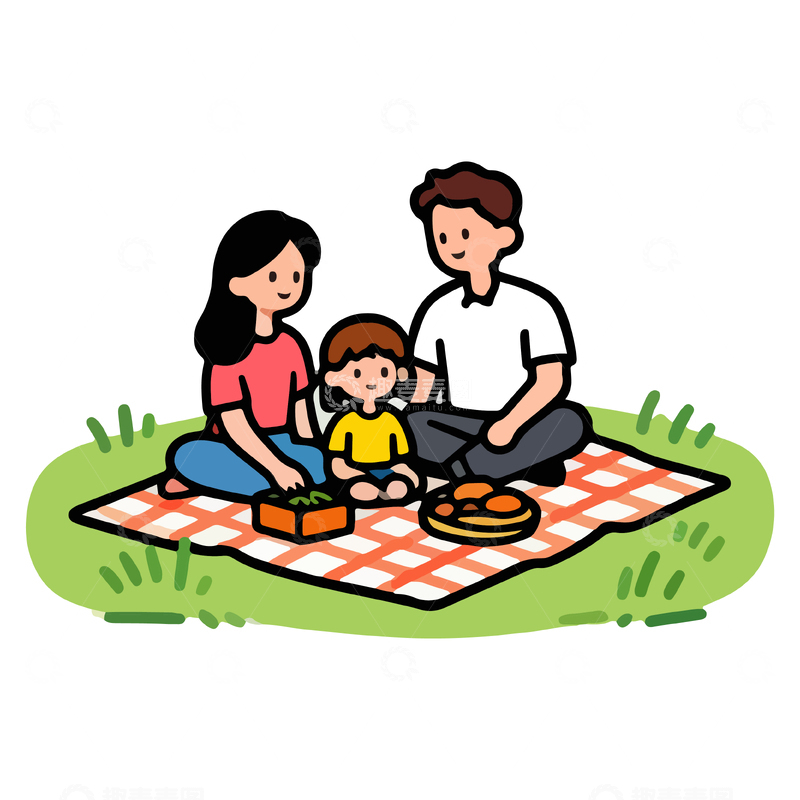 源文件下载【趣麦麦图】野餐家庭卡通插画