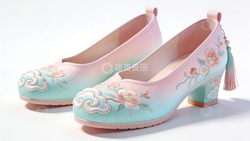 高清大图下载【趣麦麦图】传统中式绣花高跟鞋
