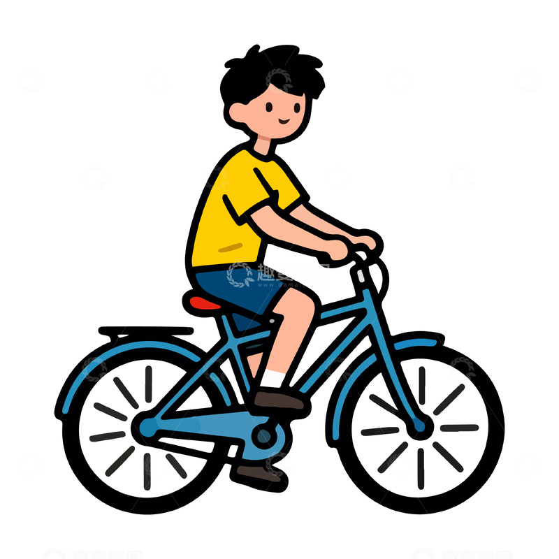 源文件下载【趣麦麦图】卡通男孩骑自行车插画