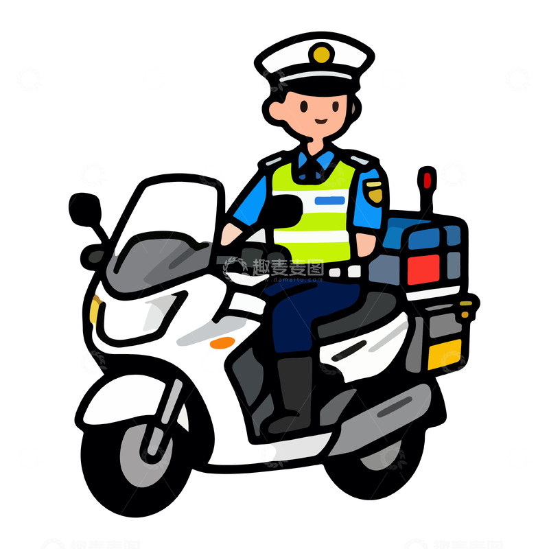 源文件下载【趣麦麦图】卡通交警执勤摩托车插画