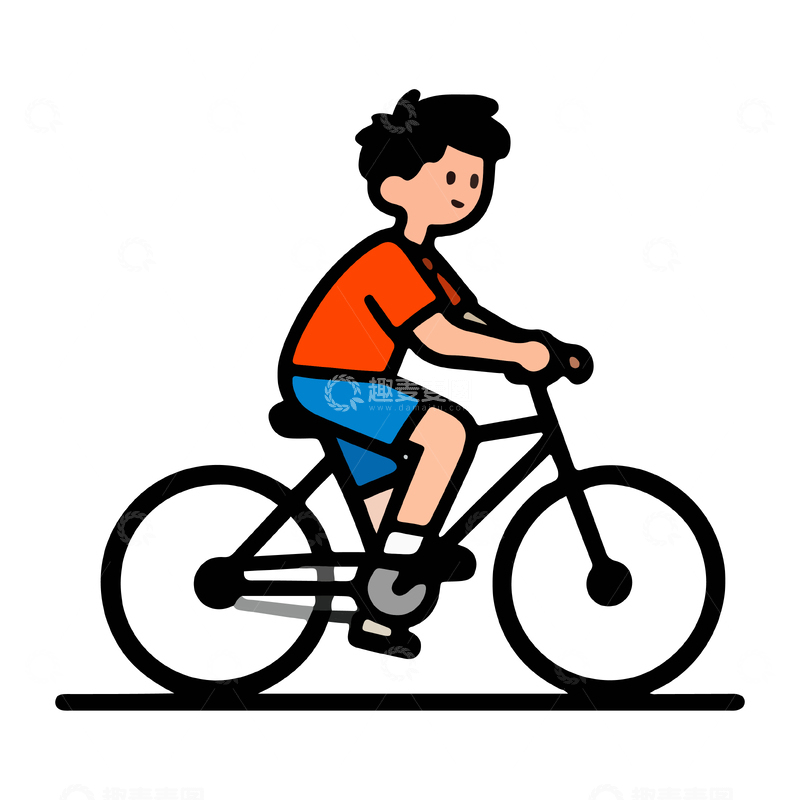 源文件下载【趣麦麦图】卡通男孩骑自行车插画