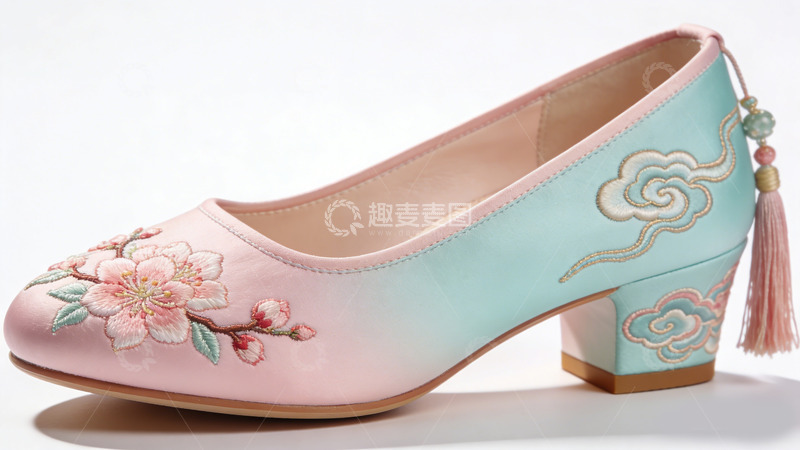 高清大图下载【趣麦麦图】中式绣花高跟鞋