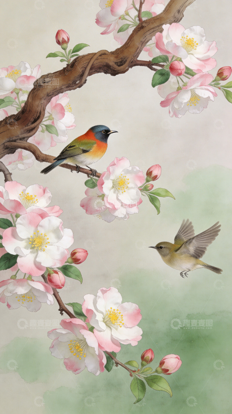 高清大图下载【趣麦麦图】小鸟工笔绘画