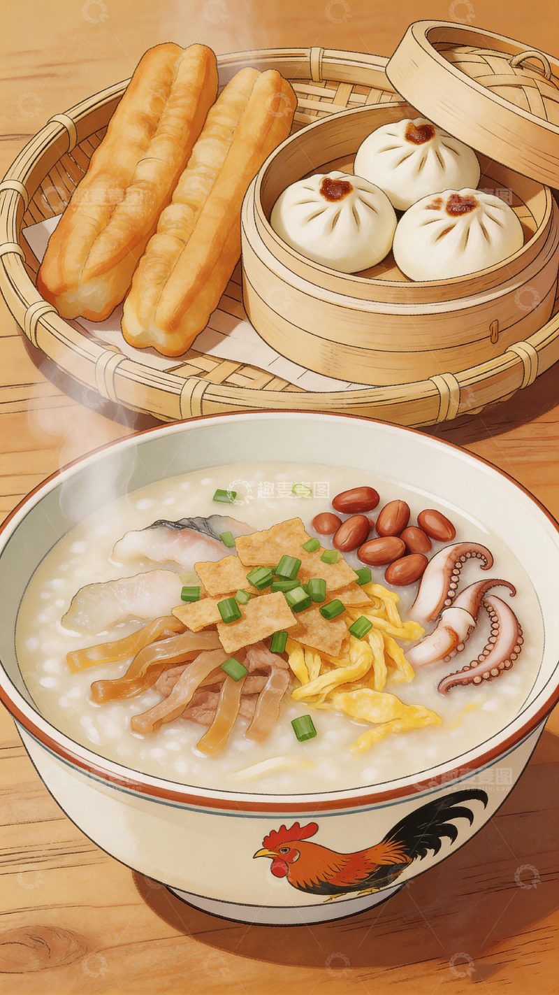 高清大图下载【趣麦麦图】中式早餐美食插画