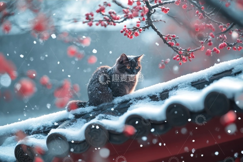 高清大图下载【趣麦麦图】坐在房梁上的小猫咪