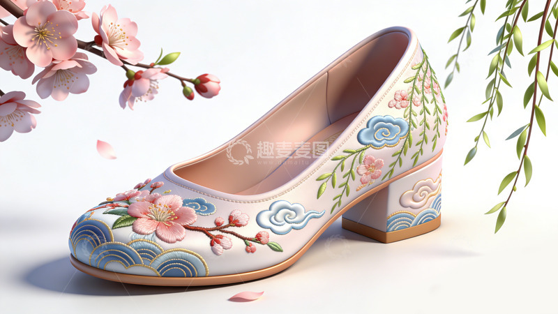 高清大图下载【趣麦麦图】刺绣花纹高跟鞋设计图
