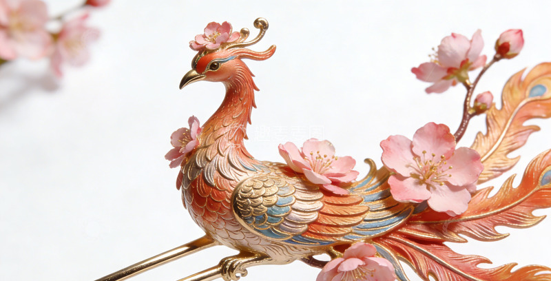 高清大图下载【趣麦麦图】精美孔雀樱花装饰工艺品