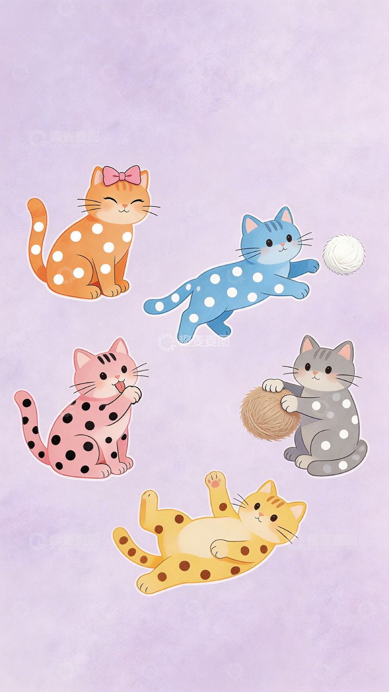 高清大图下载【趣麦麦图】卡通猫咪插画设计素材1