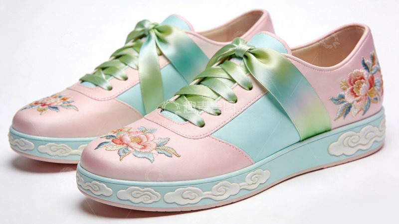 高清大图下载【趣麦麦图】渐变色彩中式绣花休闲女鞋