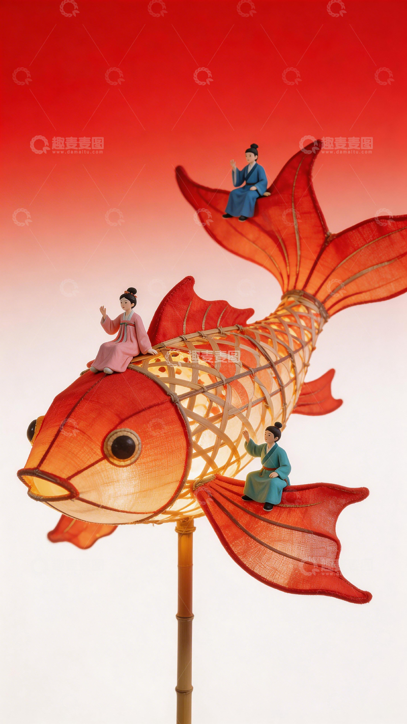 高清大图下载【趣麦麦图】传统鱼灯微型人物装饰