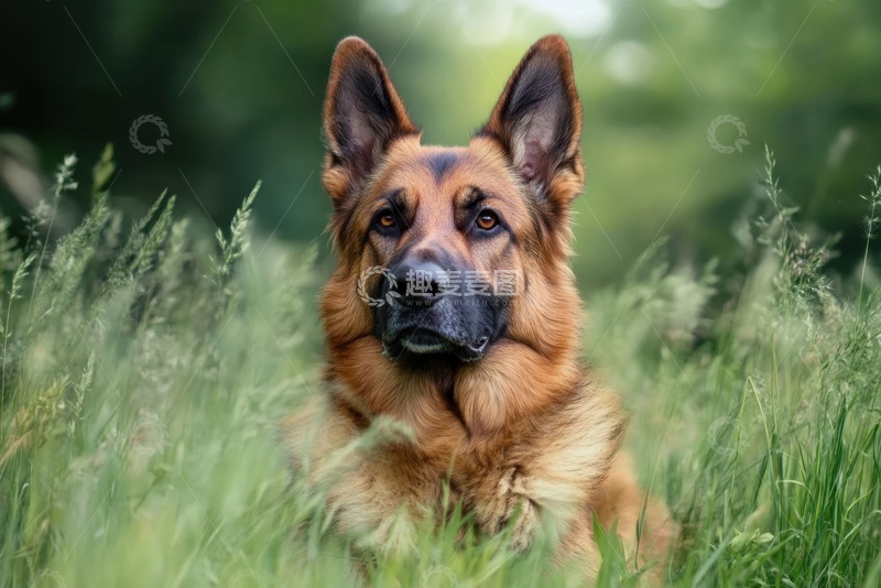 高清大图下载【趣麦麦图】草丛里的一只狼犬