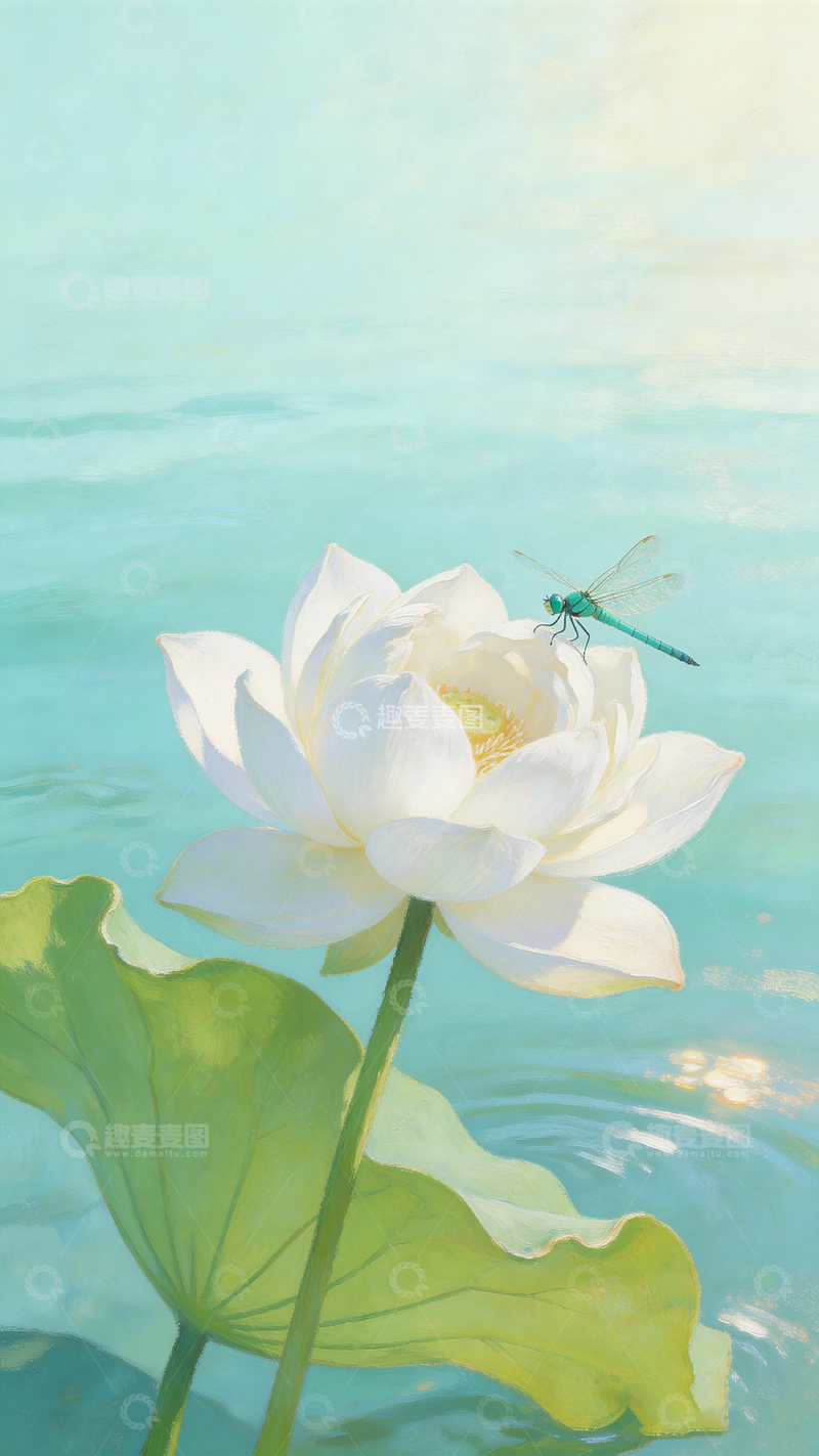 高清大图下载【趣麦麦图】荷花蜻蜓水墨画2