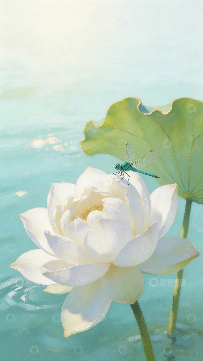 高清大图下载【趣麦麦图】荷花蜻蜓水墨画2