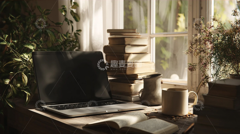 高清大图下载【趣麦麦图】阳光洒落的古典阅读角落