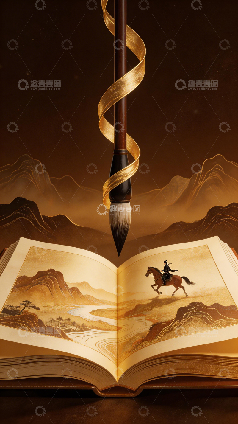高清大图下载【趣麦麦图】古风书画毛笔书籍意境图