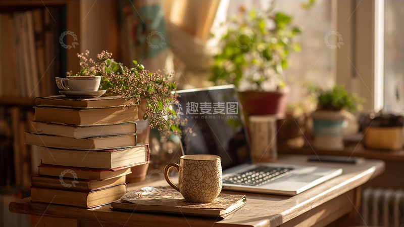 高清大图下载【趣麦麦图】温馨阳光下的静谧书房