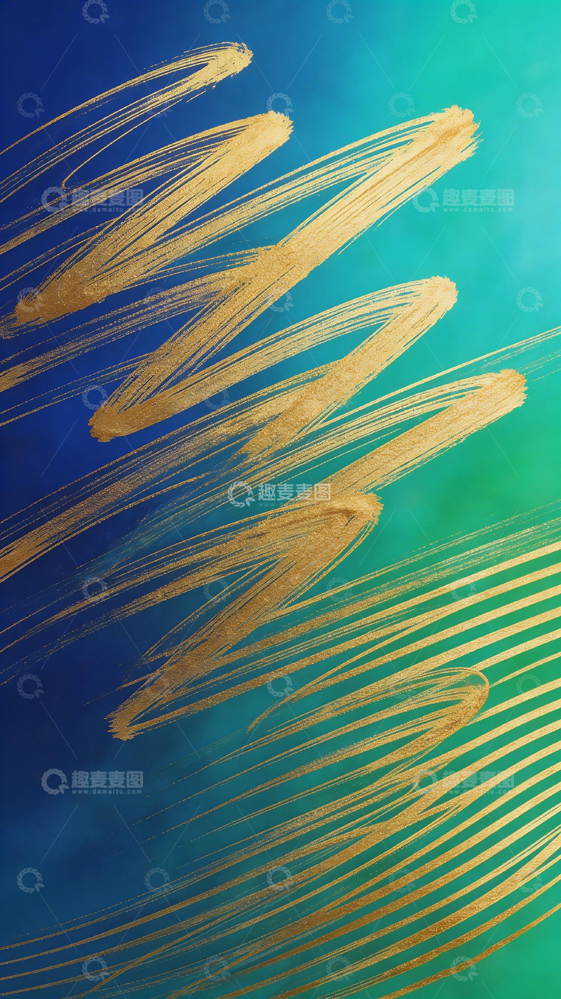 高清大图下载【趣麦麦图】金蓝笔触抽象艺术装饰画