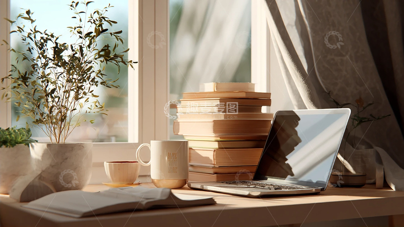 高清大图下载【趣麦麦图】温暖午后书桌上的思考空间