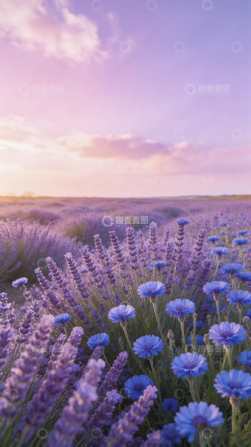 高清大图下载【趣麦麦图】薰衣草田黄昏美景摄影图片