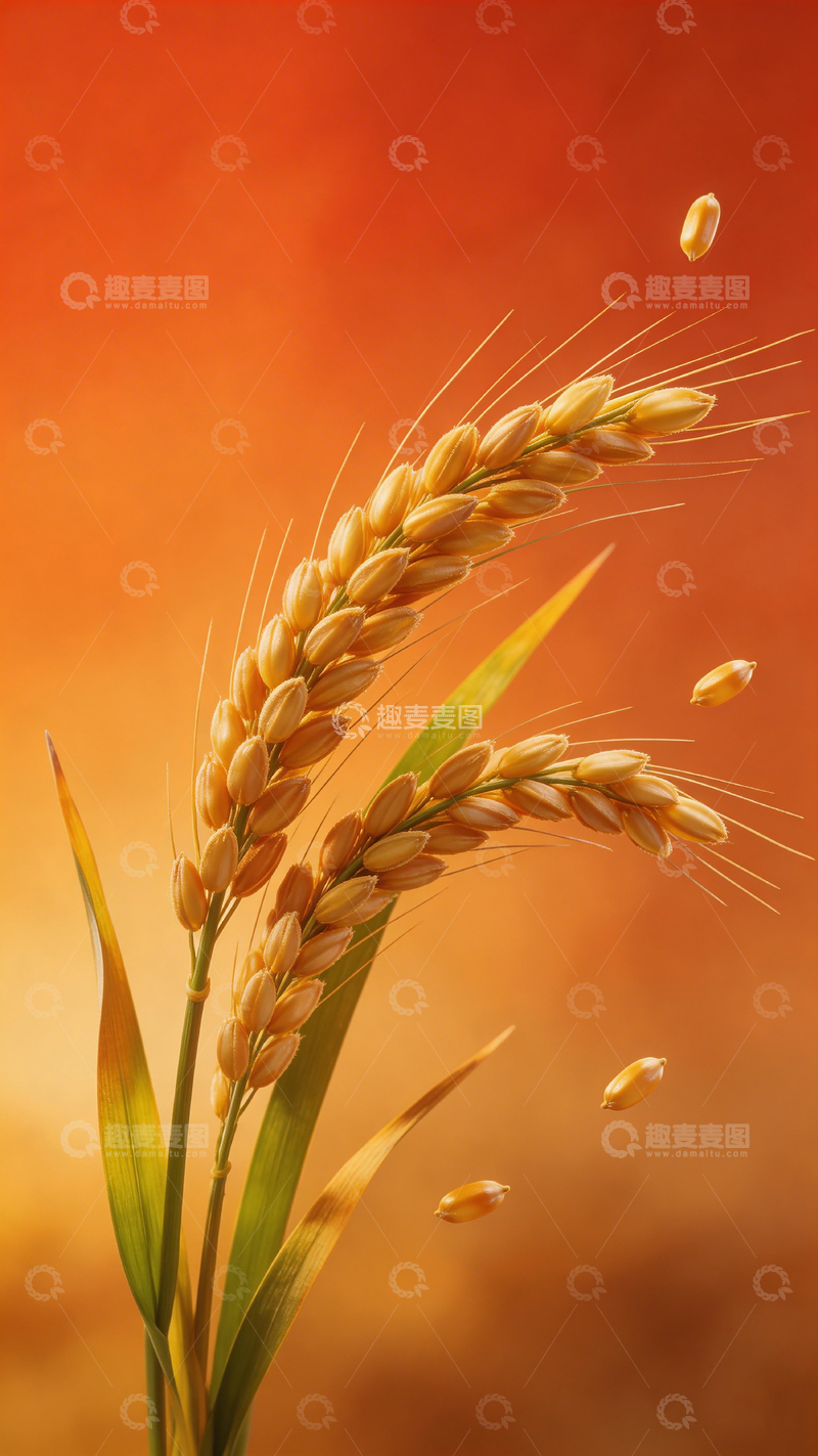 高清大图下载【趣麦麦图】暖色调麦穗丰收场景
