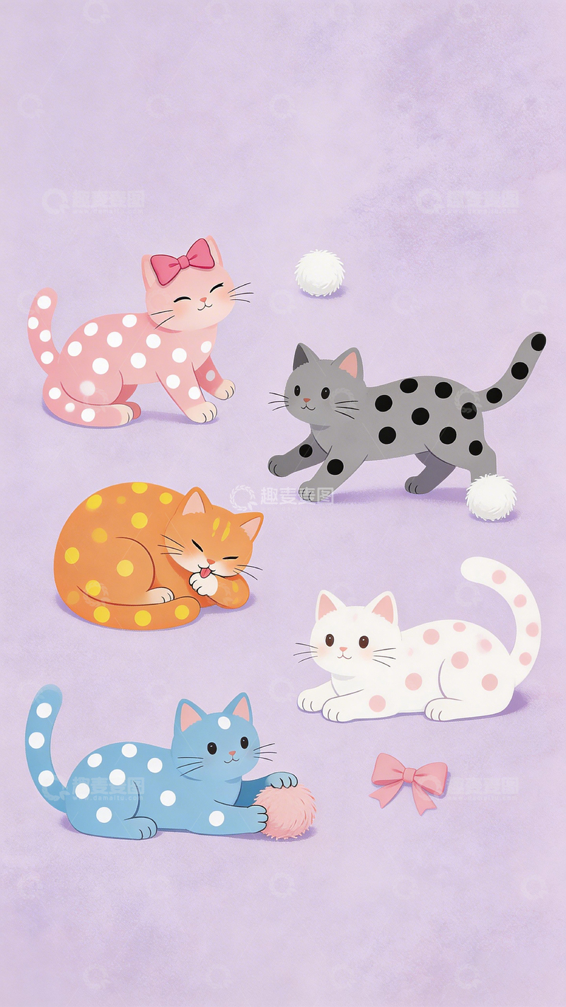 高清大图下载【趣麦麦图】卡通可爱猫咪插画壁纸