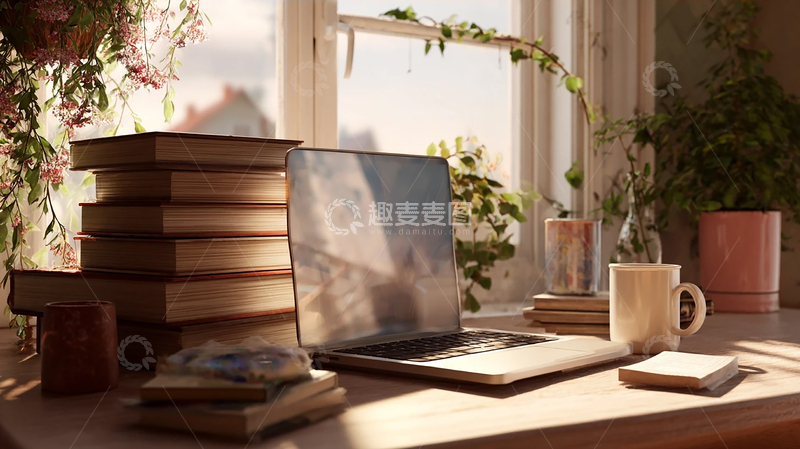 高清大图下载【趣麦麦图】阳光洒落的温馨书桌时光