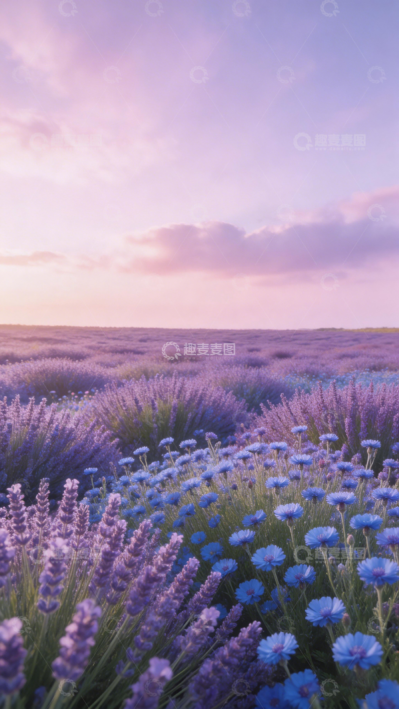 高清大图下载【趣麦麦图】薰衣草花海夕阳美景1