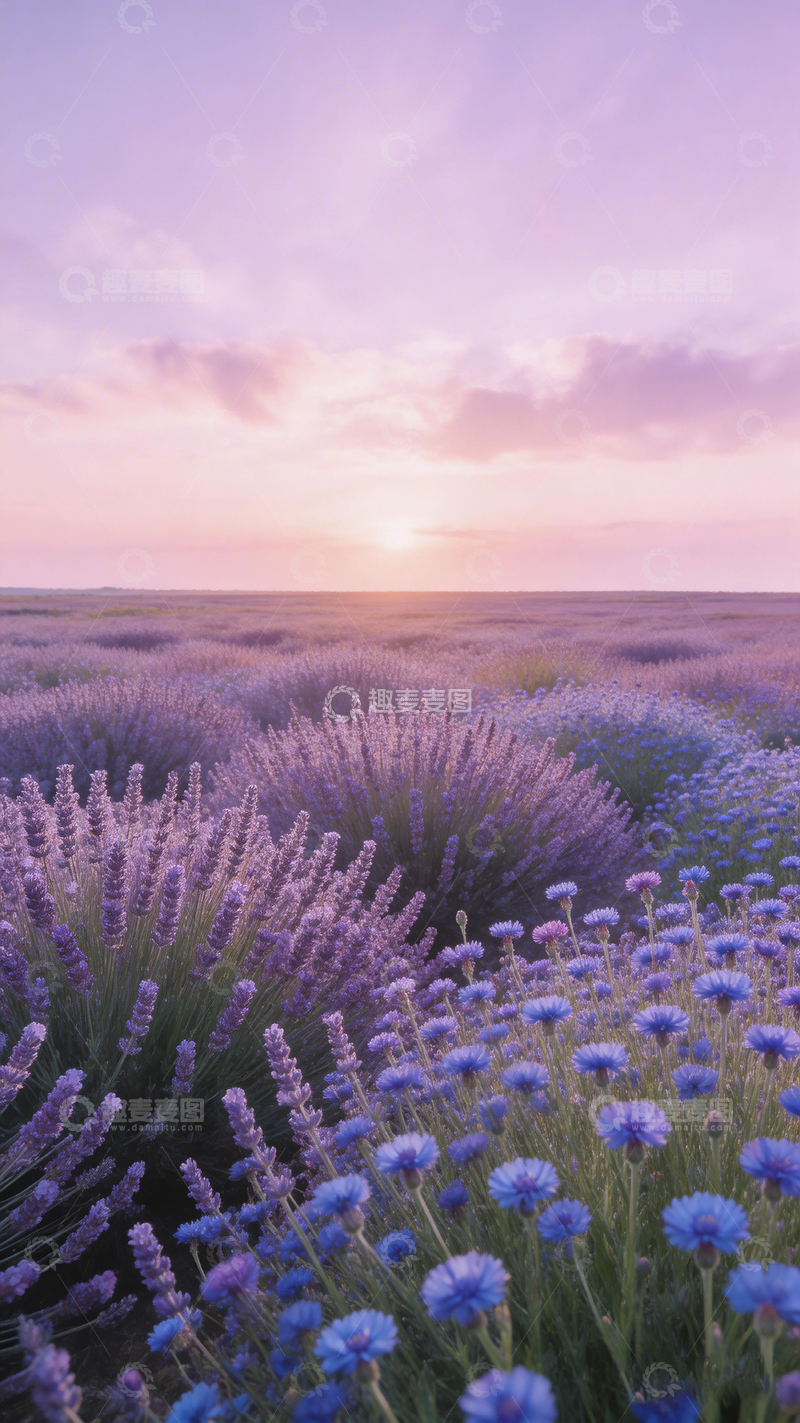 高清大图下载【趣麦麦图】薰衣草花海黄昏景象