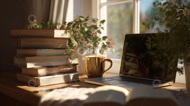 高清大图下载【趣麦麦图】温暖午后书桌上的知识海洋