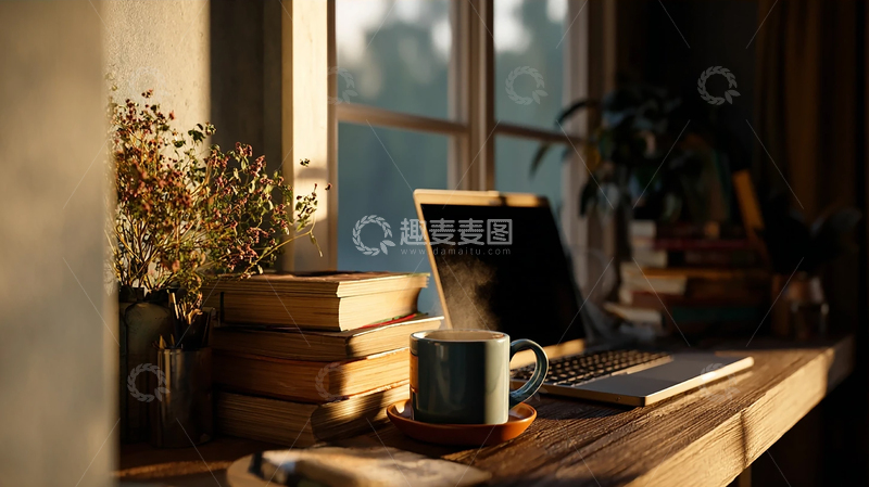 高清大图下载【趣麦麦图】暖阳下的书桌静谧时光