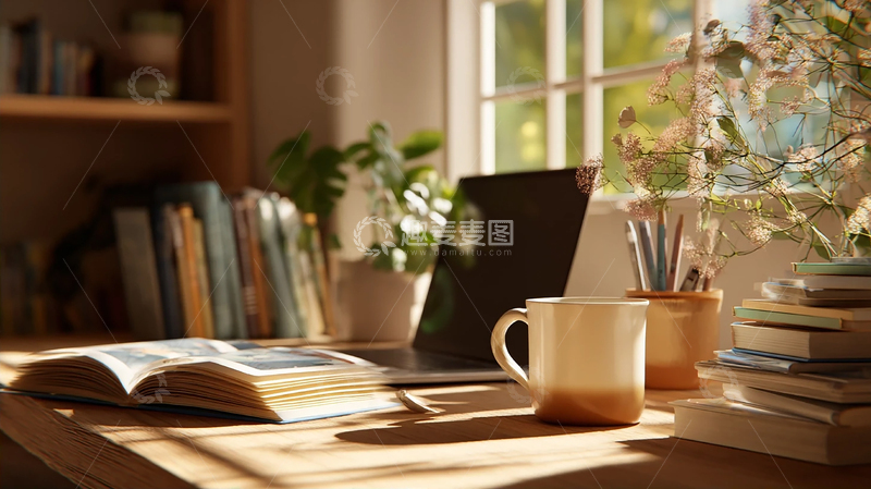 高清大图下载【趣麦麦图】温暖午后光影中的阅读空间