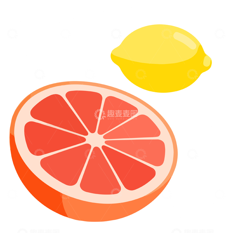 源文件下载【趣麦麦图】卡通水果柚子柠檬插画设计元素