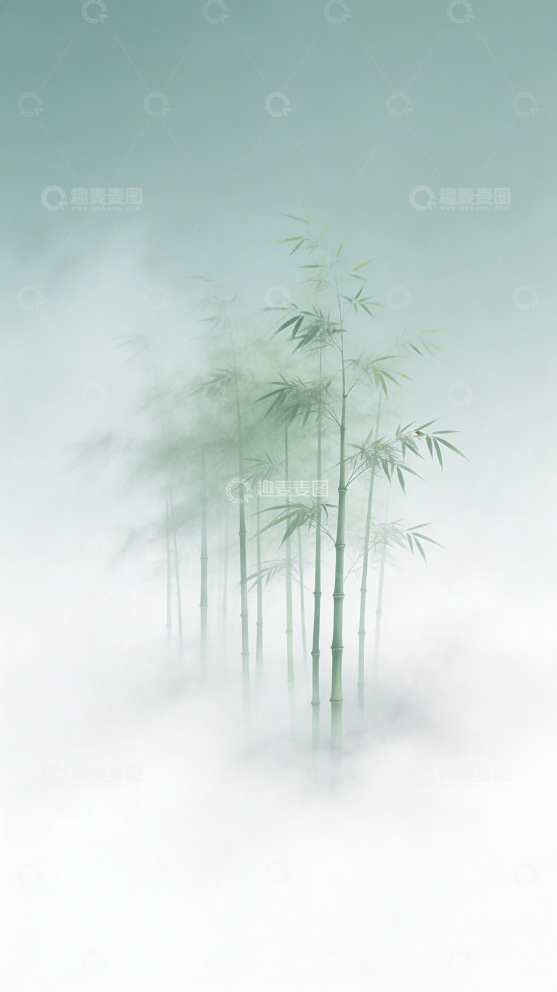 高清大图下载【趣麦麦图】竹林雾霭水墨画