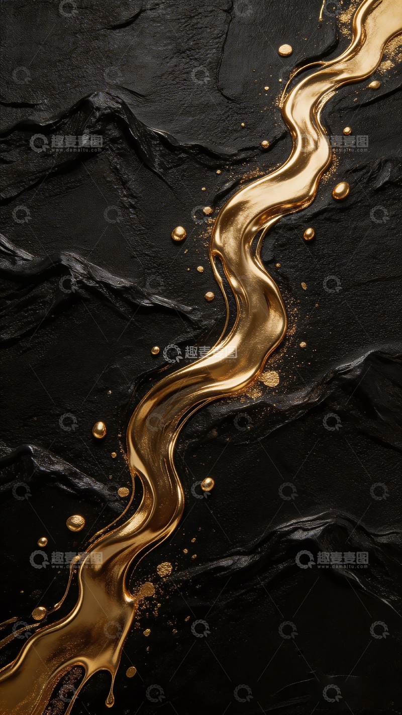 高清大图下载【趣麦麦图】黑金流体艺术抽象画作