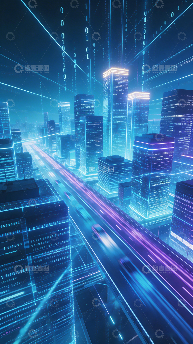 高清大图下载【趣麦麦图】未来科技城市夜景插画