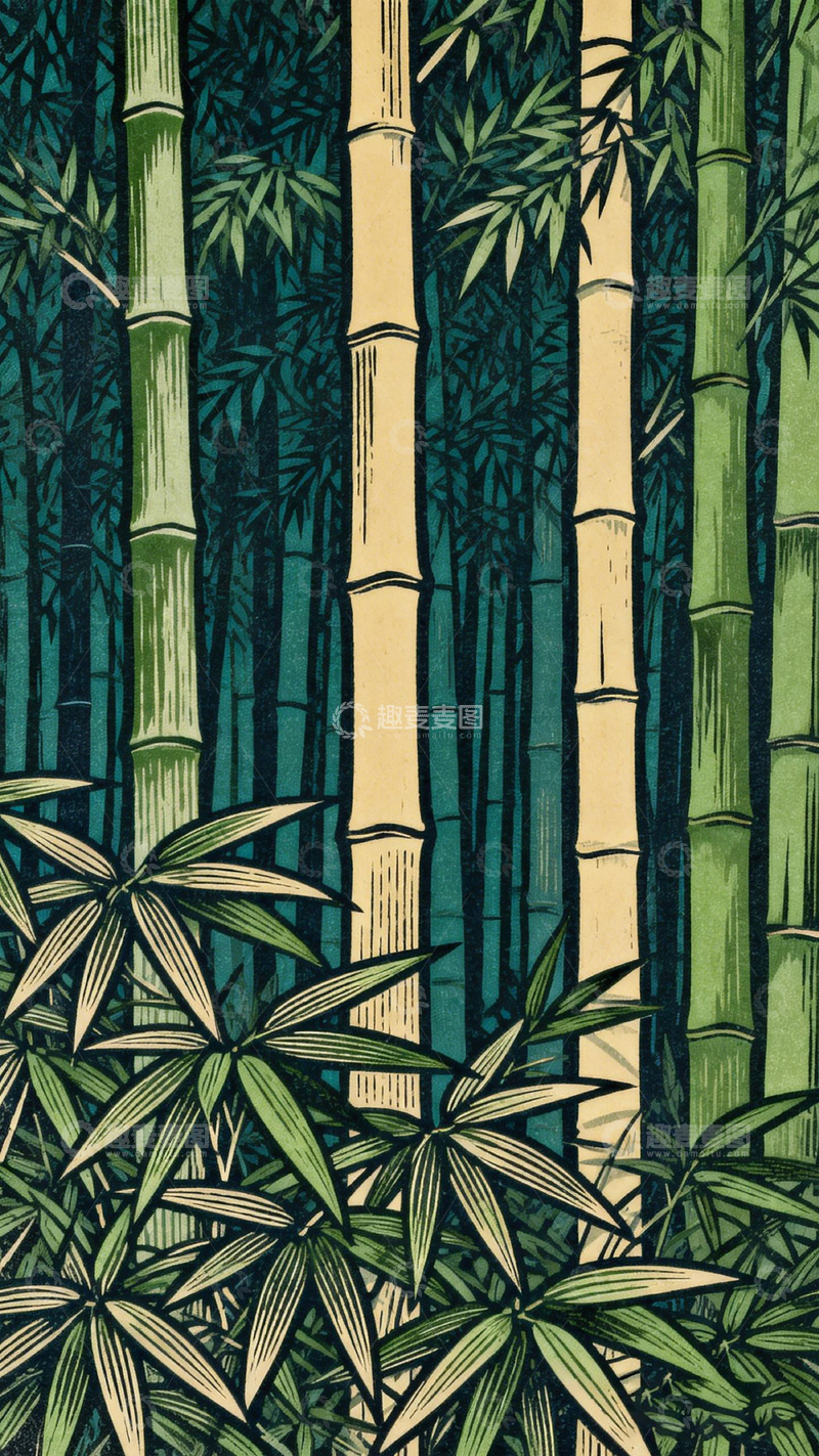 高清大图下载【趣麦麦图】竹林深处版画艺术
