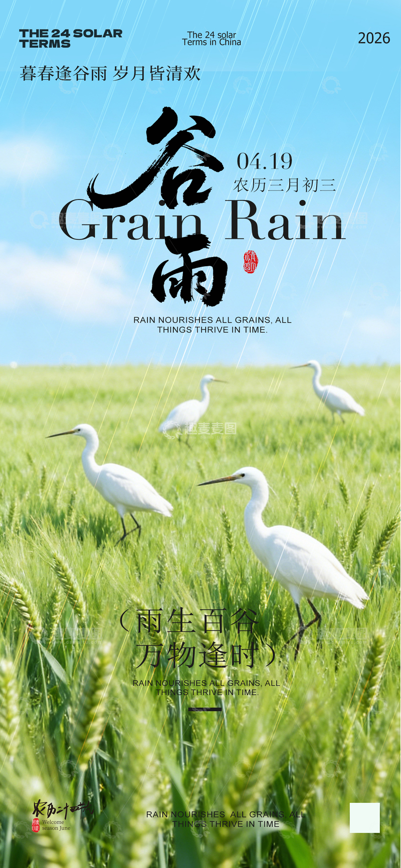 源文件下载【趣麦麦图】谷雨节气海报设计农耕素材