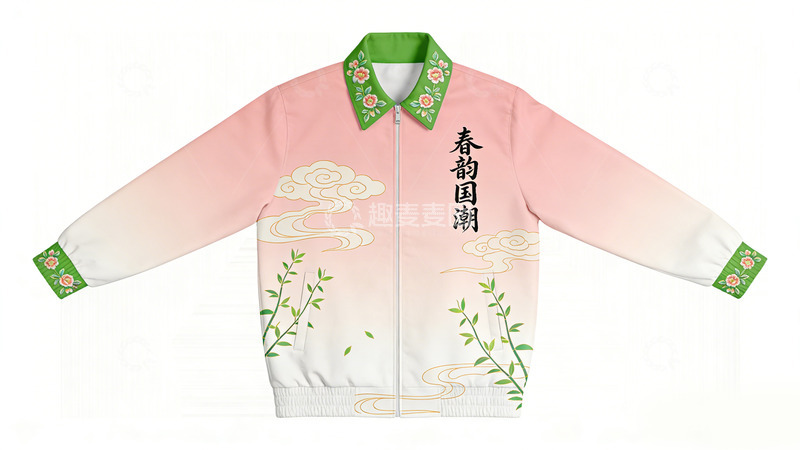 高清大图下载【趣麦麦图】国潮风粉色刺绣外套
