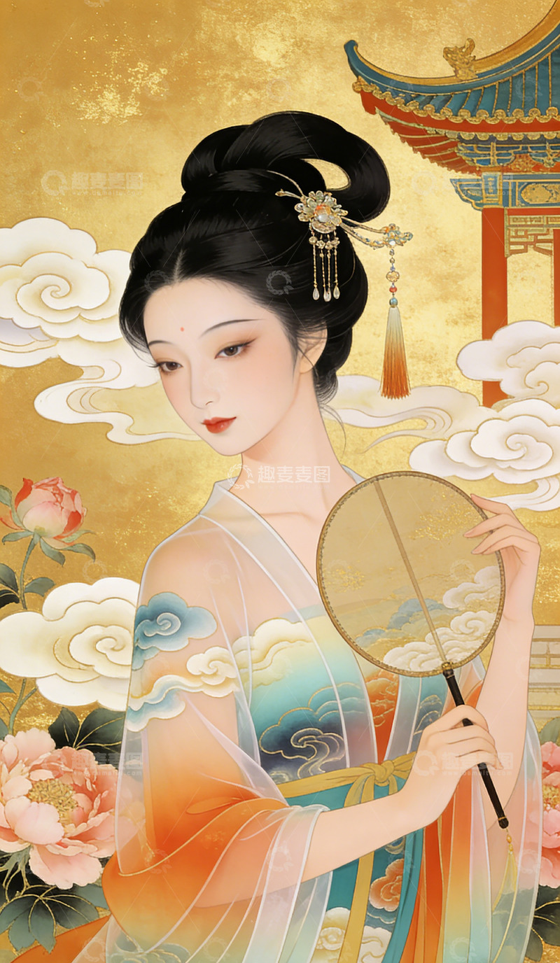 高清大图下载【趣麦麦图】古典美女古风插画装饰画