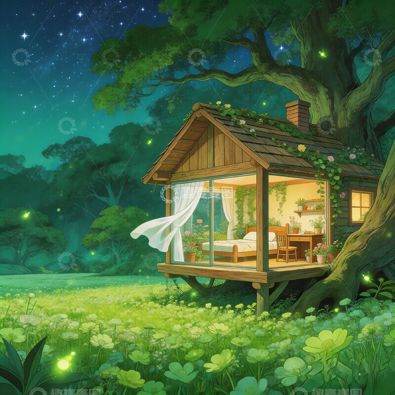 高清大图下载【趣麦麦图】童话风林中小屋插画