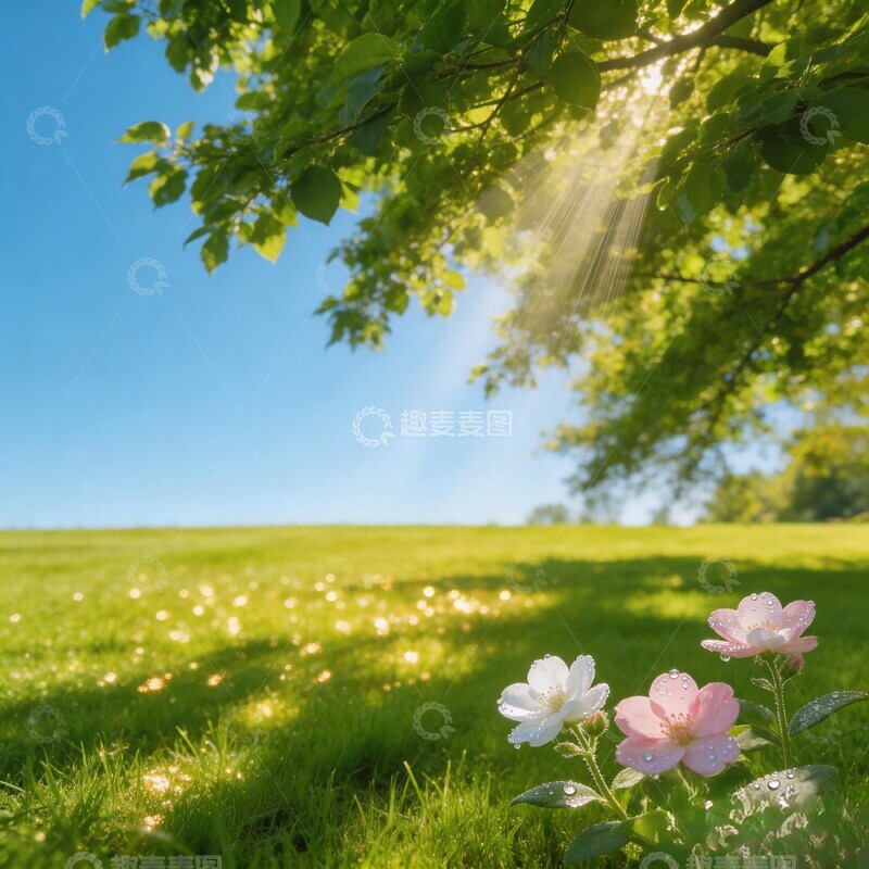 高清大图下载【趣麦麦图】阳光草地鲜花风景图