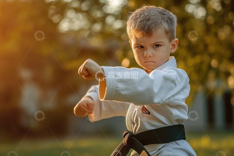 高清大图下载【趣麦麦图】练习跆拳道的小男孩